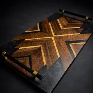 Obsidian Star Functional Art Serving Tray with Geometric Design and Gold Accents for Elegant Dining
