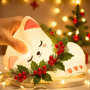 Cute Christmas Cat-Shaped LED Night Light – Adorable RGB Color-Changing Silicone Lamp, Touch & Tap Control, Soft Warm Glow for Kids’ Bedroom Decor – Ideal Christmas Gift for Girls and Boys & Holiday Present-ODISTAR