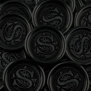 25Pcs Black Self Adhesive Handmade Wax Seal Stickers for Wedding Party Invitations Envelope Gift Wrap Christmas Initial S Black