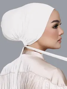 Women's Solid Color Instant Hijab, Modest Soft Comfortable Hijab with Drawstring Design, Fashionable Chic Headscarf for Women & Girls, For Muslim