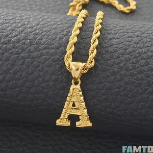 FAMTD Anniyo A-Z Letters Necklaces Women Men Gold Plated Initial Pendant Rope Chain English Letter Jewelry Alphabet African# 058002 B undefined noelle screw ring undefined