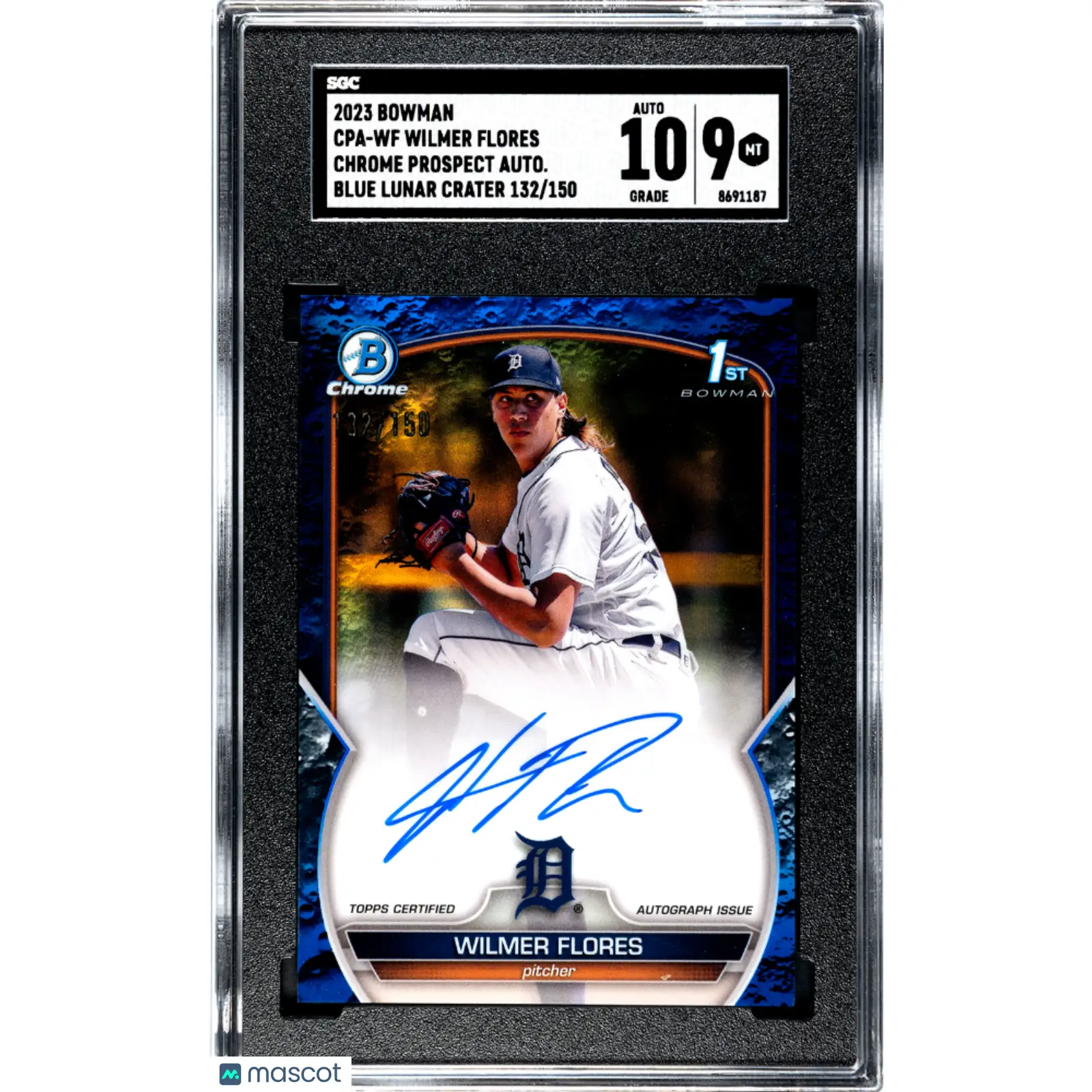 Wilmer Flores SGC 2023 Bowman #CPA WF CHR. Pros. Auto Blue Lunar CR. Refr. 132/150