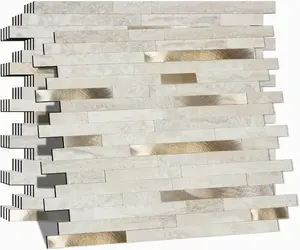 Peel and Stick Backsplash for Kitchen, Self-Adhesive Metal  Beige Marble Subway Tiles Decorate Kitchens Bathrooms Laundry Fireplaces, 10-Sheets