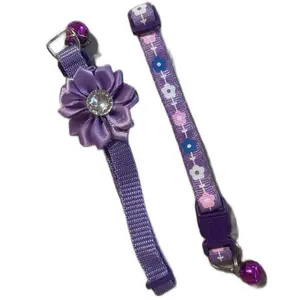 Dazzling Flower Pet Collar with Sparkling Rhinestones for Dogs and Cats, Adjustable and Matching Design, Set Of 2. One With Flower & One Without In Same Color In Different Designs blue green dog collar