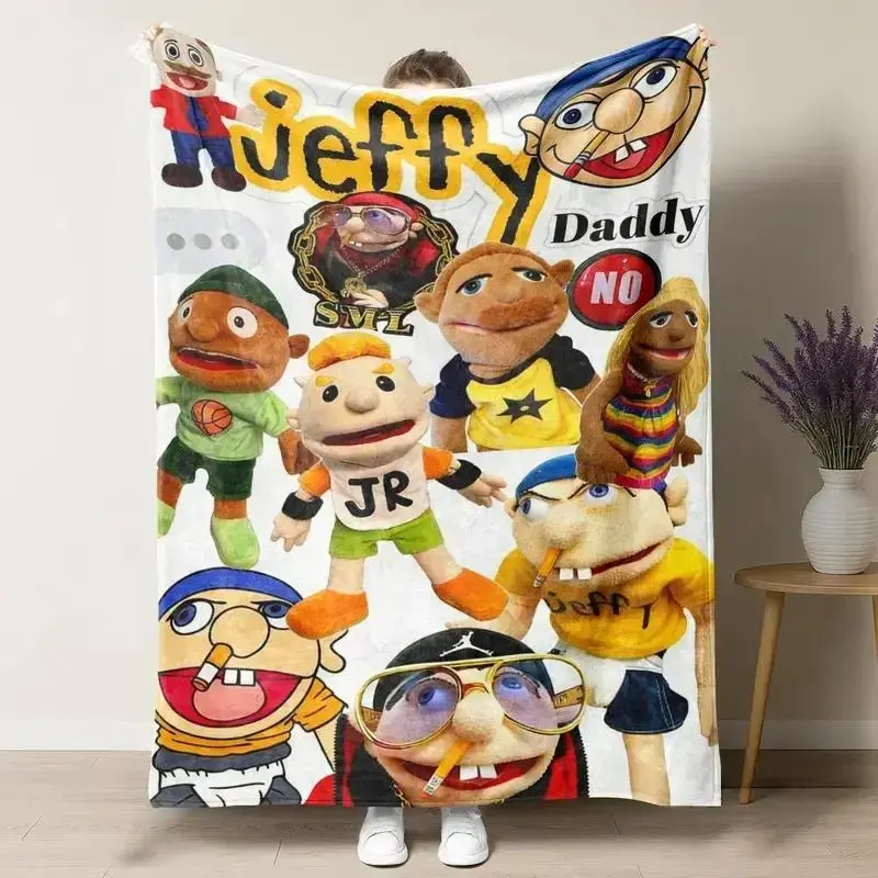 SuperMarioLogan SML Multi-Size Ultra Soft Plush Throw Blanket, Cartoon Collage with Jeffy Puppet UV Graphic, Bedroom Couch Decor, Ideal Birthday Gift for SML Fandom Fans, Daily Lounging