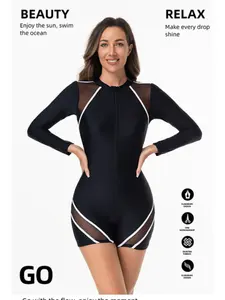 Women's One-Piece Swimsuit, Quick-Dry Triangle Bikini Bottoms, Slim-Fitting Long Sleeve Swimwear, Ideal for Surfing, Beach, Pool, Party, Sports, Swimsuit Bodysuit