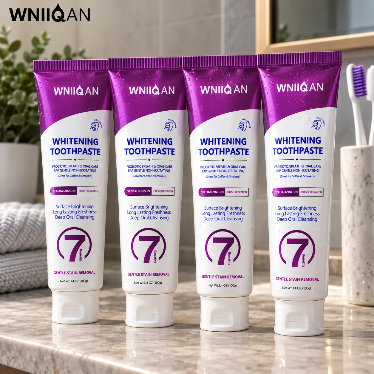4-Pack WNIIQAN Toothpaste, Probiotic Breath & Oral Care, Gentle Stain Care, Deep Cleaning & Long-Lasting Freshness, 3.4 oz (100g) Each