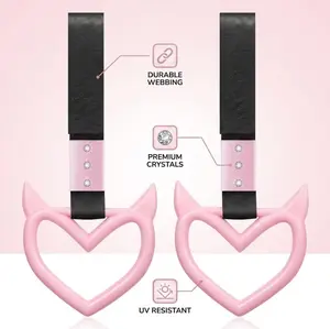 2-Pack Red Devil Style Heart Car Drift Charm and Handle Strap - Universal Interior Exterior Decoration Keychain Accessory