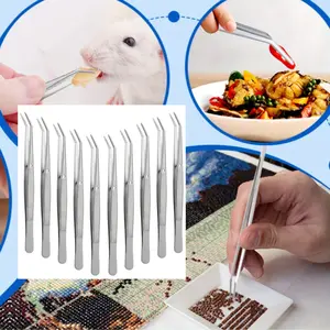 Set of 10 Stainless Steel Curved Serrated Tip Tweezers, Multipurpose Tweezers Sewing Machine Tweezers Forceps for Craft Repairing