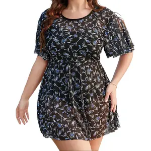 Women’s Plus Size One Piece Swimwear, High Waist Tummy Control Modest Swimsuit with Padded Cups for Beach and Pool