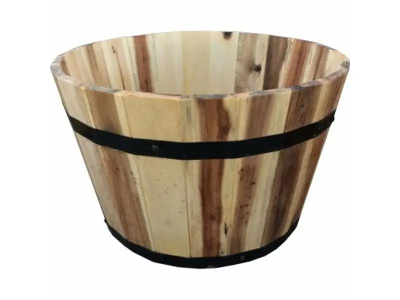 Avera Home Goods 206386 18 x 11 in. Wood Barrel Wood Planter