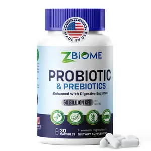 ZBIOME Probiotics & Prebiotics 3-in-1 with Digestive Enzymes 60 Billion CFU for Gut Health 30 Capsules Made in USA Healthcare Supplement - Vitamin
