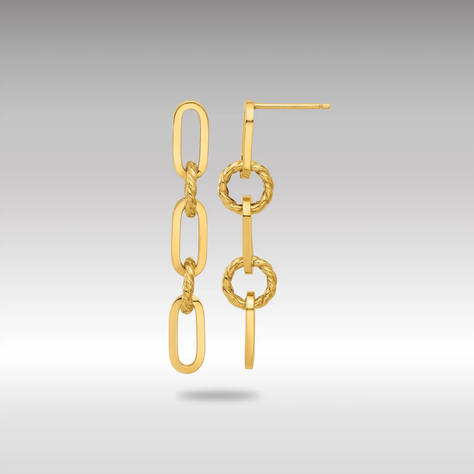 14K Gold Polished Chain Link Dangle Post Earrings - Model TF2318