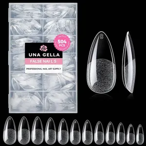 Oval Fake Nails Pre-shape 504pcs Almond Gel Nail Tips Round Almond Press on Nails for Full Cover Acrylic Round Oval Full Nails False Nails 12 Sizes False Soft Gel Tips