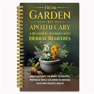 Herbal Prescription Notebook, Guided Journal - 50 pages of herbal recipes containing 17 detailed uses and characteristics, 5x8, 3 inches, spiral binding book, durable spiral binding