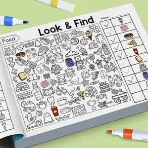 2PCS Interactive Find & Color Book Set, 32 Pages per Book, Ages 3+; Use at School, Home, or While Traveling; Preschool Learning & Coloring Activity for Boys and Girls; Features Letters, Transportation, Numbers, and Animals.