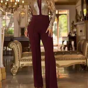 Maroon Women's Jumpsuit, long Sleeve