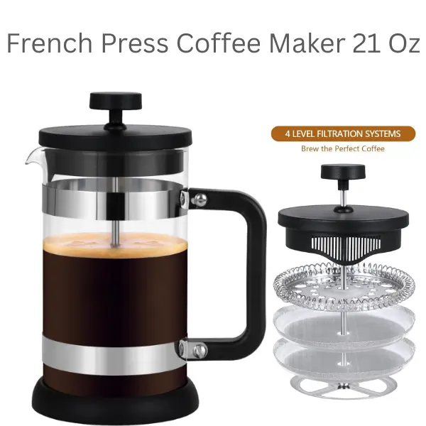 French Press Coffee Maker 21 Oz, 600ml Borosilicate Glass Coffee Press, Cold Brew & Tea Maker with Milk Frother, Summer Gift