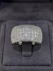 Fashionable Super Sparkling Full Diamond Half Circle Zircon Ring, Statement Ring, Stylish Jewelry Accessory, Perfect for Any Occasion