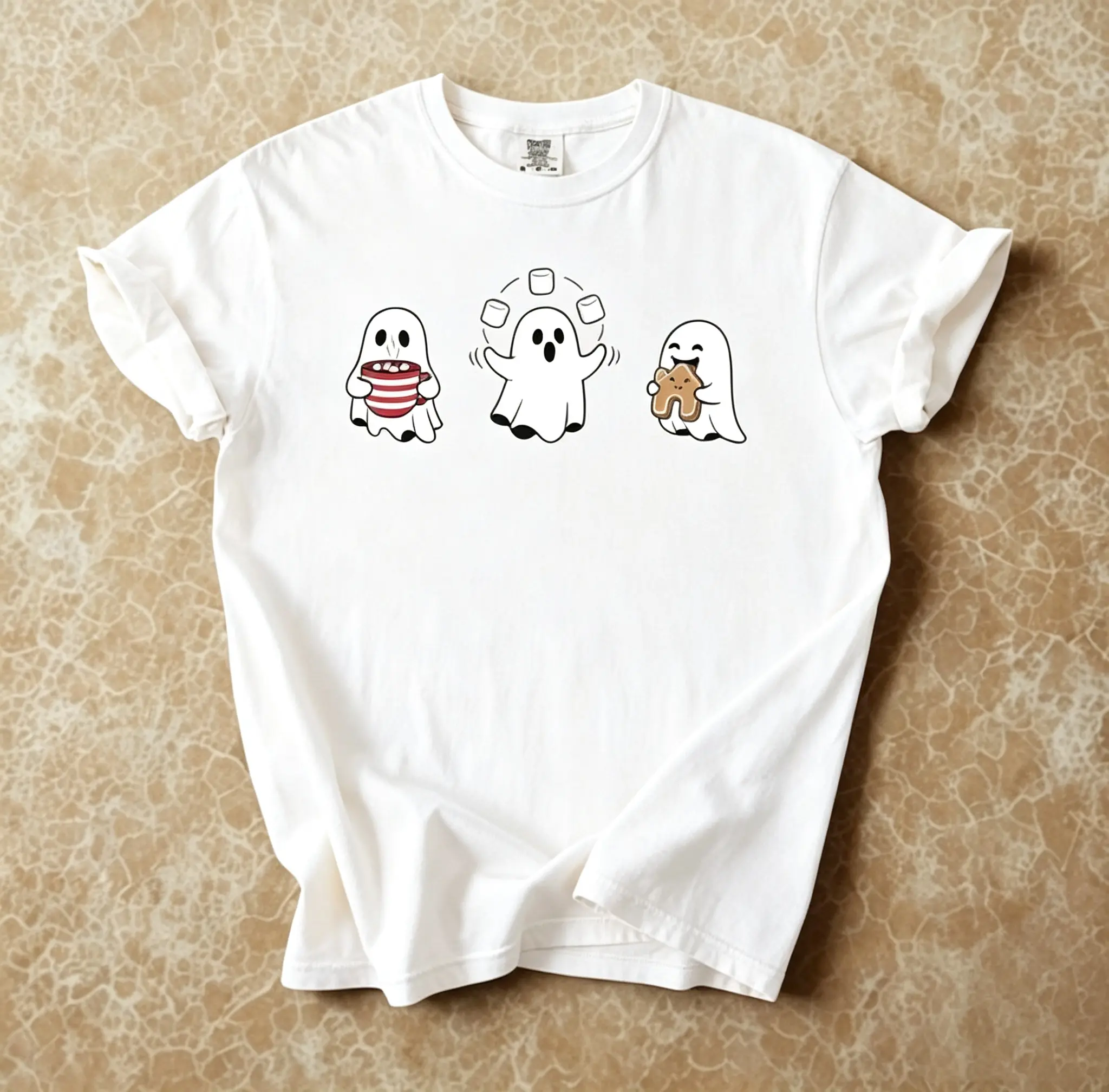Cocoa Marshmallow Gingerbread Ghosts Shirt  cozy festive aesthetic, Christmas garment dyed tee