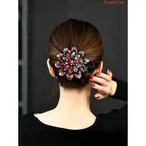 Rhinestone Flower Hair Clip Exquisite All Match Hair Accessory For Women Girls Hijab Decor And Daily Styling
