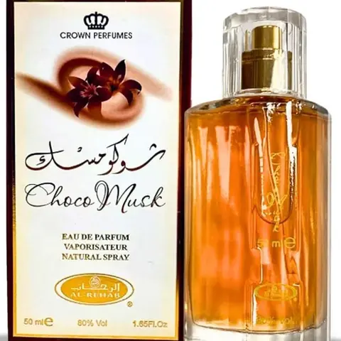 Al Rehab Choco Musk Unisex Arabian Perfume Spray 50ml - Aromatic Unisex Fragrance, Sweet Spice, Vanilla Base, Cinnamon Warmth, Myrrh, Non-Toxic, 60 Months Shelf Life, Contains Aerosol, Daily Wear Beauty Product for Women (Arabian Perfumes Category)