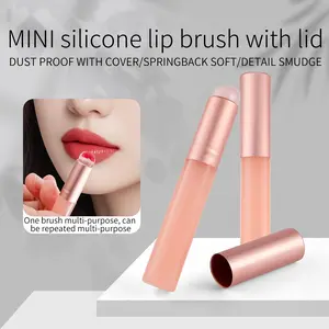 2-Piece Silicone Lip Brush Set with Protective Caps - Soft, Mini Portable Design for Precise Lipstick, Concealer, and Eyeshadow Blending Application