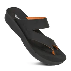 AEROTHOTIC – Odal Flip Flops for Women - Suede Leather – Split Toe Straps - Non-Slip Sole Casual Walking Shoes