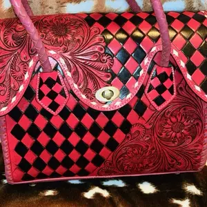 Pink and black boujee checked tote bag