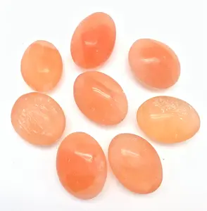 Peach Selenite Palm Stone - Polished Stone Oval