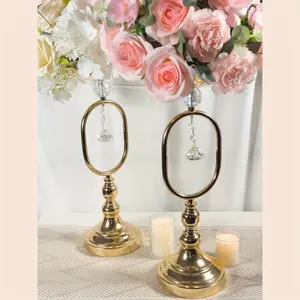 2/3 pieces of French golden metallic crystal vase set, high-grade golden wedding table decoration vase with crystal beaded flower stand, Decorative Vase, Home Decoration, Dining Table Centerpiece