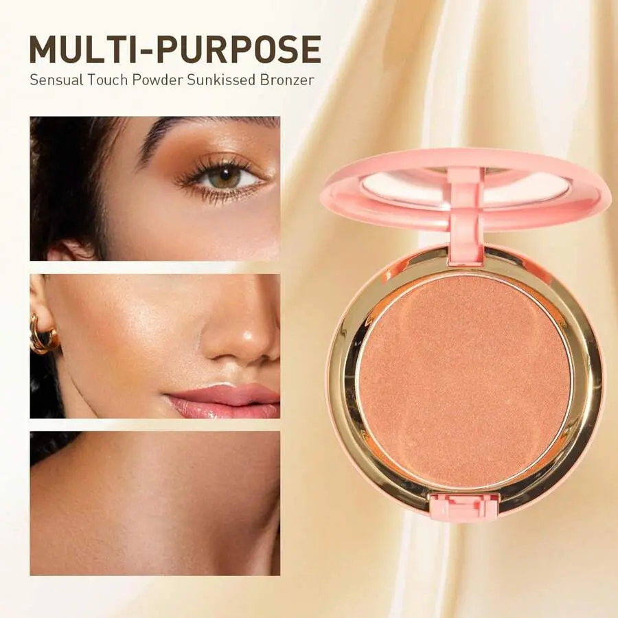 Beauty Glazed Bronzing Powder, Waterproof Contour Cosmetic for a Sun-Kissed Glow, Long-Lasting Shimmer Matte Pressed Powder with Mirror, Water Proof, #Sunkissed Bronzer