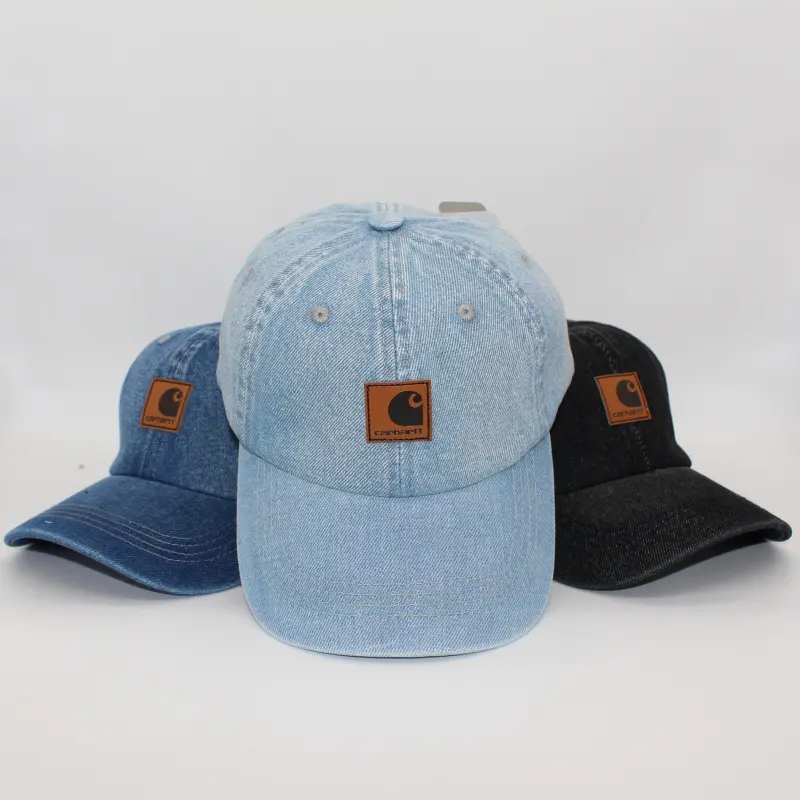 Carhartt Soft-Top Denim Baseball Cap, Adjustable Short-Brim Sun-Protection Baseball Cap with Leather Label and Curved Brim