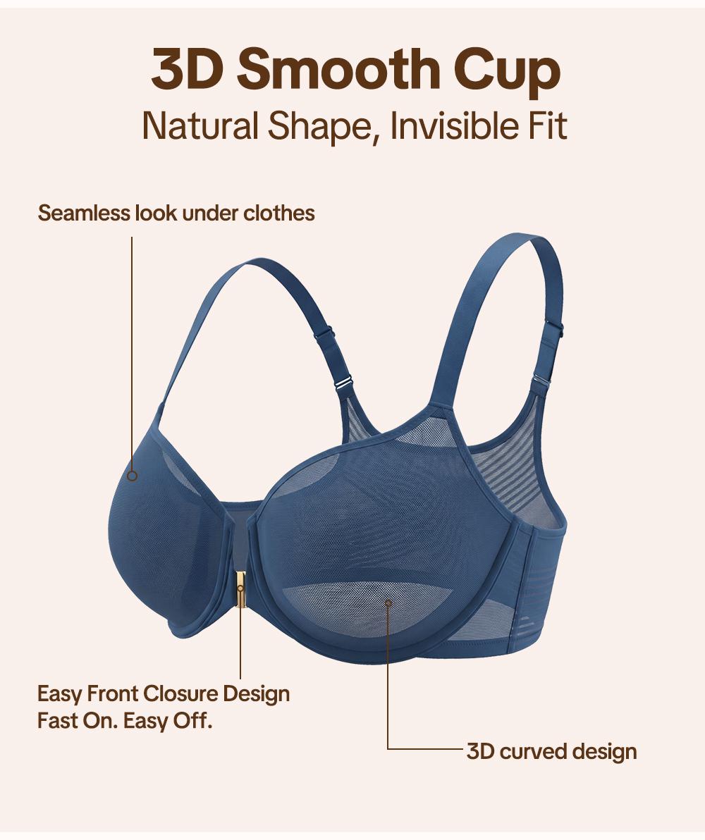 HSIA CrossForm Front Closure Full Coverage Underwire Bra 3D Contour Cups Back Smoothing Breathable Comfort Support