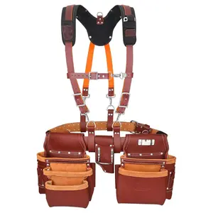 Leather Real cowhide oil tanned Leather Tool Belt/pouch/framer Set for Men/women Carpenters, Framers, Electricians, Gardeners & Construction Work with 26 Pockets. (Tool Belt with Suspender)