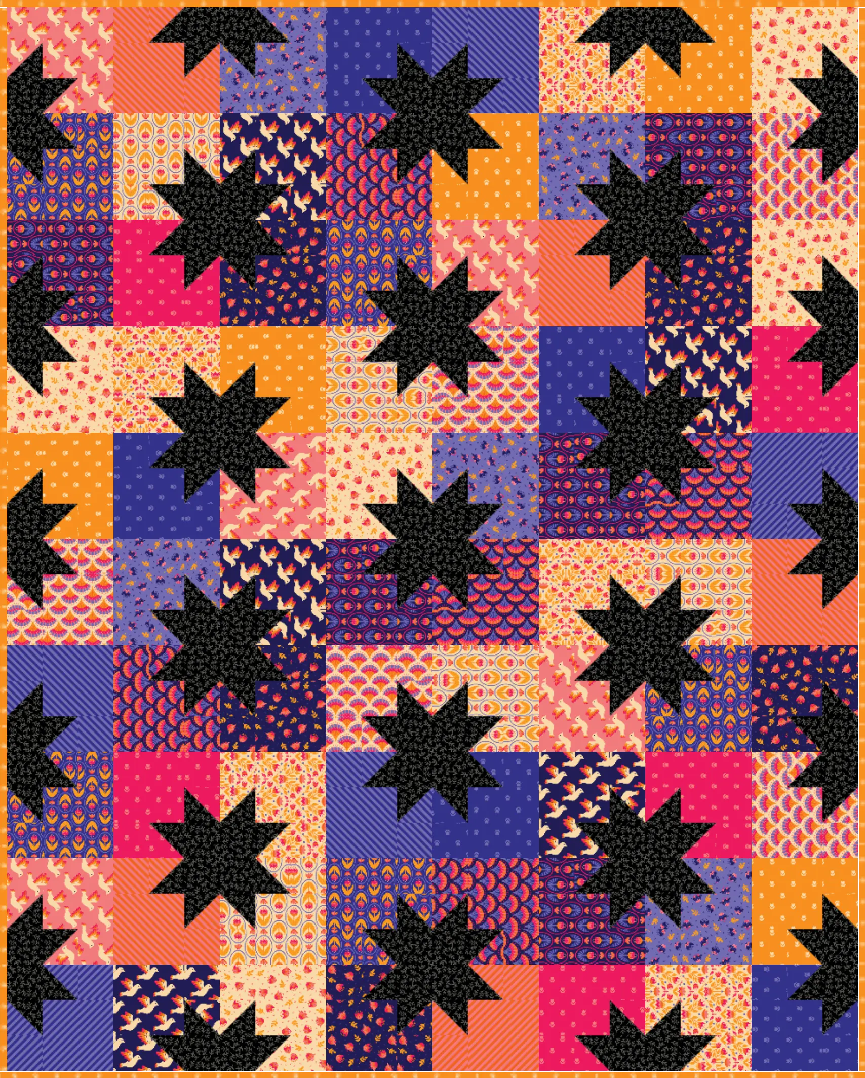Star Pop II Quilt Kit featuring Blooming Garden by Jojulein Design