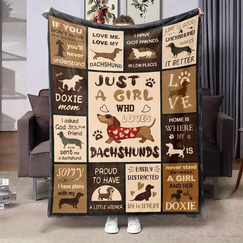 Super Soft Cute Dachshund Prints Flannel Printed  Blanket Soft Funny Throw Blanket Cozy Lightweight Plush Portable Cover Blanket For Sofa,Warm Gift For Birthday,Christmas,Multiple Blankets