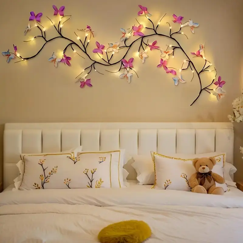 Blue Butterfly Vine Branch LED Light, Led Lighted, USB Powered, 8 Lighting Modes, Artificial Tree Branches with Warm LED Lights, Led Home Decor, Decorative Led Lights