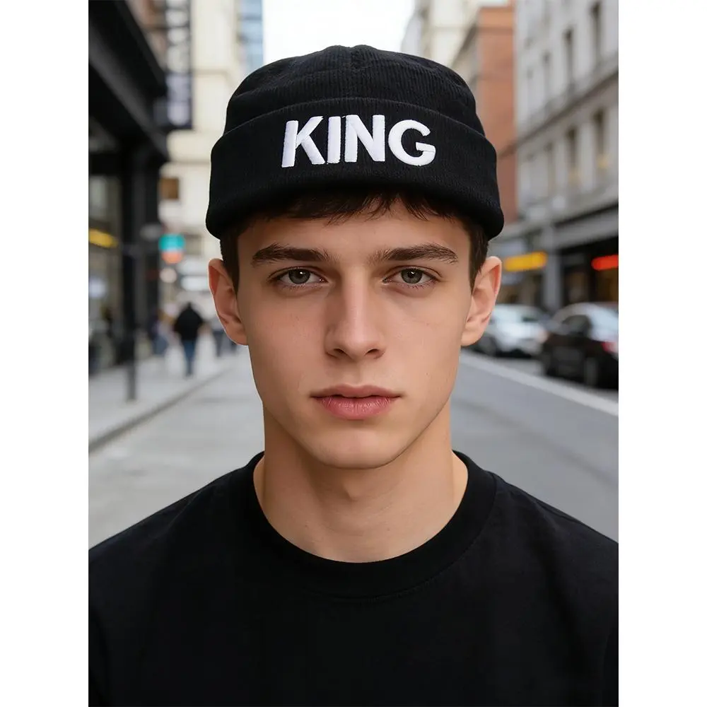 KING Letter Knit Beanie - Trendy Street Style Warm Slouchy Beanie