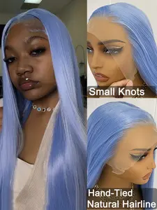 Light Blue Lace Front Wig, Long Silky Straight Wigs for Women, 13x4 Lace Natural Hairline Daily Use High Heat Resistant Fiber, Halloween Party Wigs, No Bangs Wig, Synthetic Wig