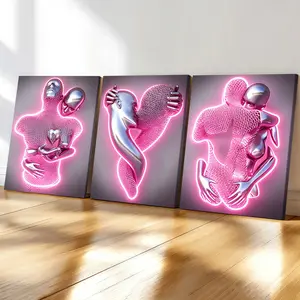 3-Pack Wood Frame Canvas Posters, Waterproof Prints, Modern Abstract Metal Figure Art, Waterproof Wall Decor for Living Room, Bedroom, Office, Hallway, Neon Art
