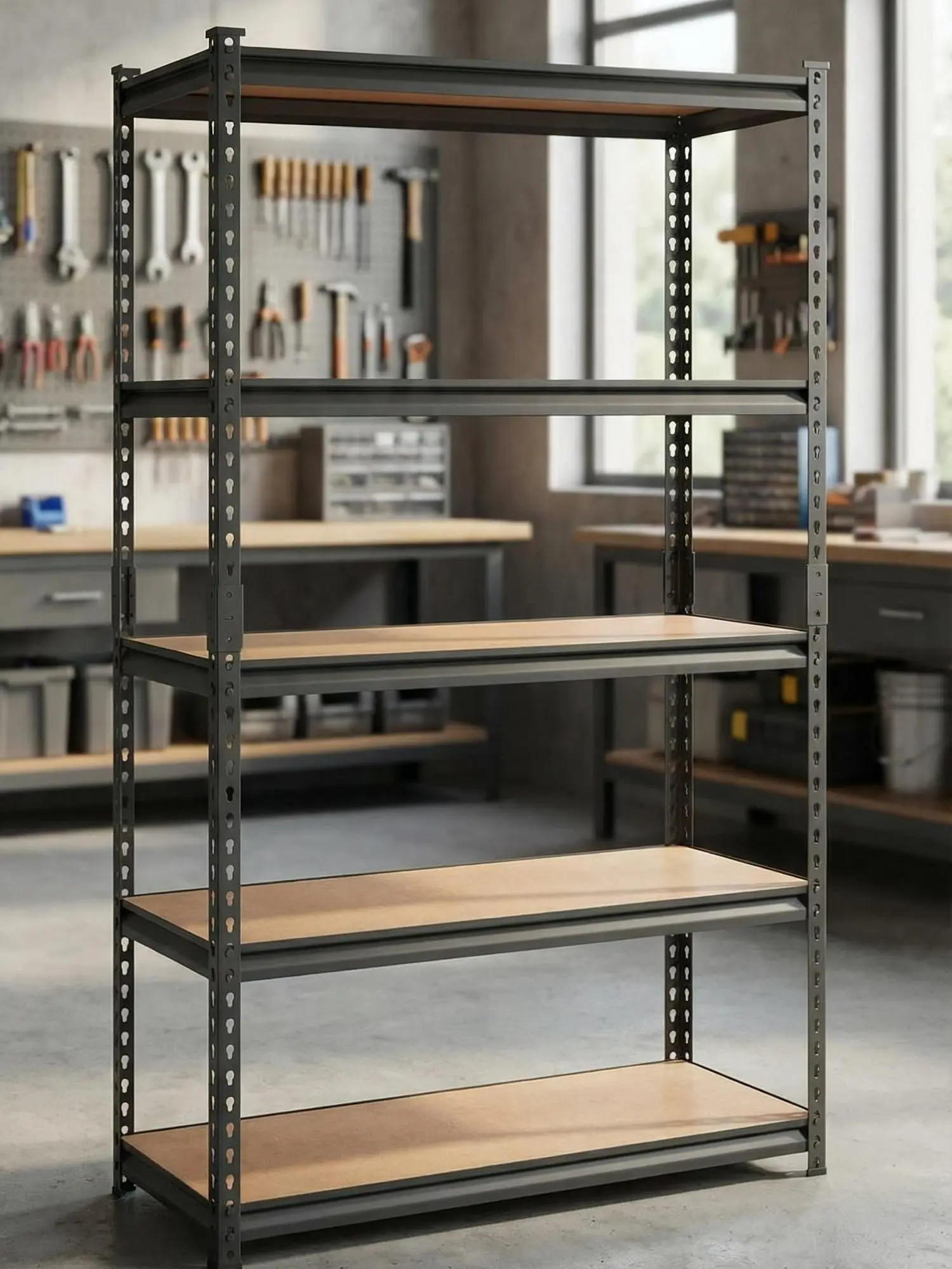 GAOMON Adjustable 5-Tier Metal Storage Shelves, Garage Storage Shelving Unit for Warehouse Pantry Basement Heavy Duty Utility Rack Tool Shelf