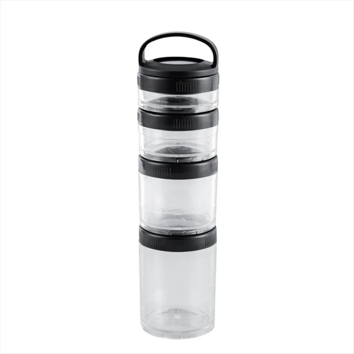 Transparent Black Plastic Snap Interlock Stackable Snack Cups - 4-Piece Plastic Container Set with Removable Handle, Produce Storage, Meal Prep, Lunch Solution for Kids' Healthy Snacks On-the-Go (Home Supplies)