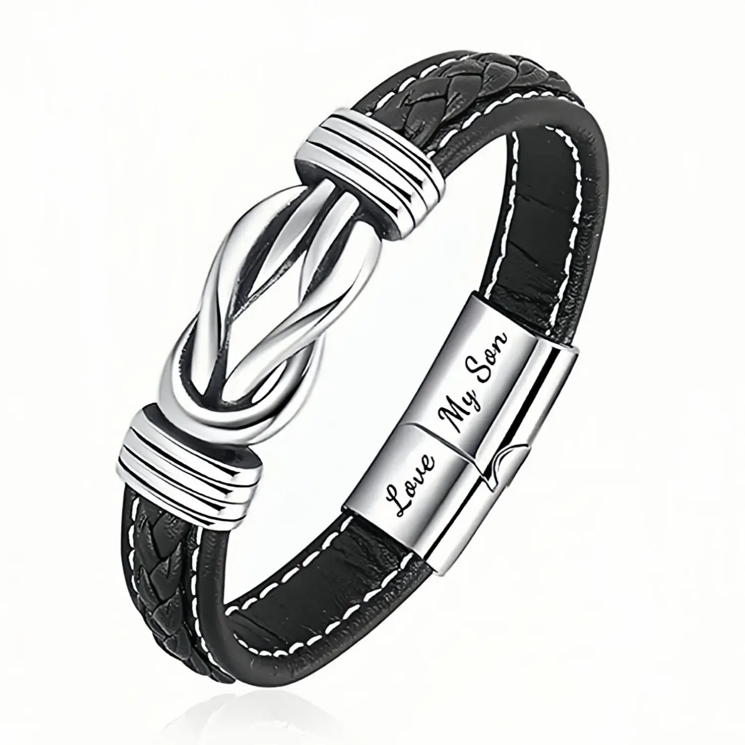 Braided Leather Bracelet, Infinity Knot Leather Bracelet, Stainless Steel Engraved Jewelry for Birthday Party Back-to-School Graduation