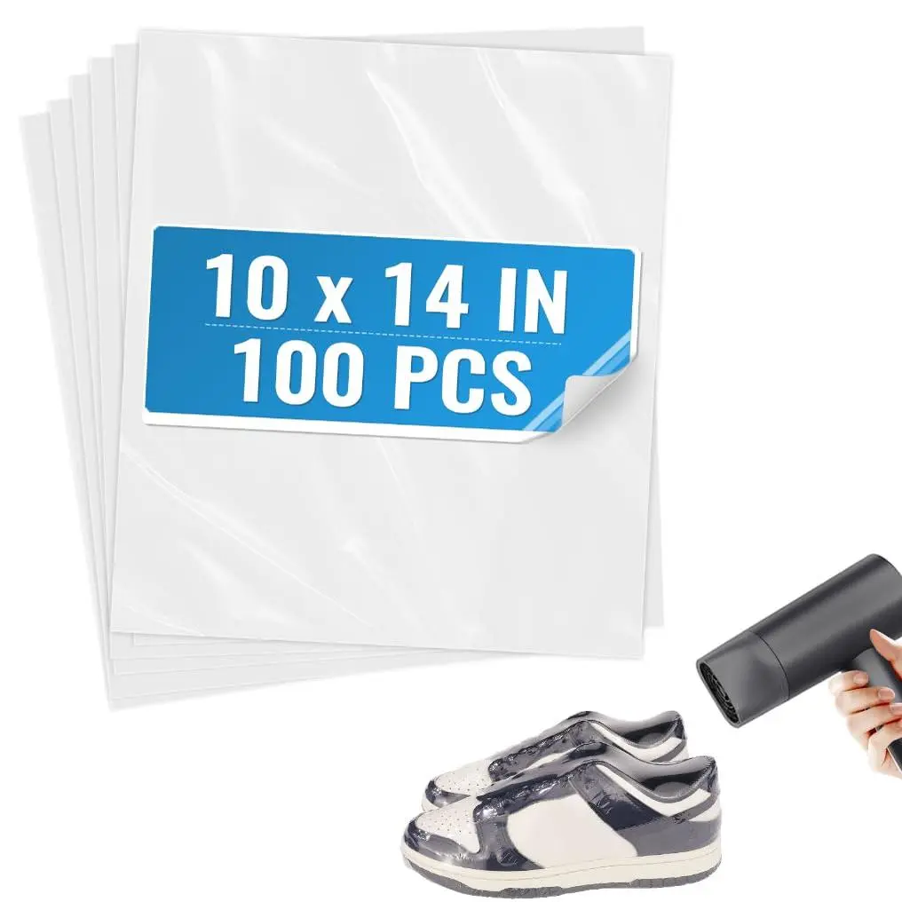 Shrink Wrap Bags 50 count 10x14 Inches Clear PVC Heat Seal Bags Heat Shrink Wrap Bags for Soap, Bath Bomb, Book, Shoes, Jars, Film DVD/CD, Candles, Homemade DIY Projects, Christmas , Halloween