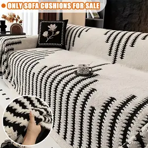 Soft Plush Non-Slip Sofa Towel, Striped Pattern Furniture Protector, Pet Friendly Full Coverage Decoration Couch Cover