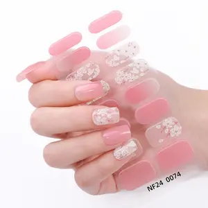 16 Tips Spring Sakura Flower Nails Gel Nail Strips, Nail Art Stickers, Gradient Self-Adhesive Full Set, UV Lamp Required, Easy Apply and Remove, DIY Nail Art for Women and Girls, Nail Decoration