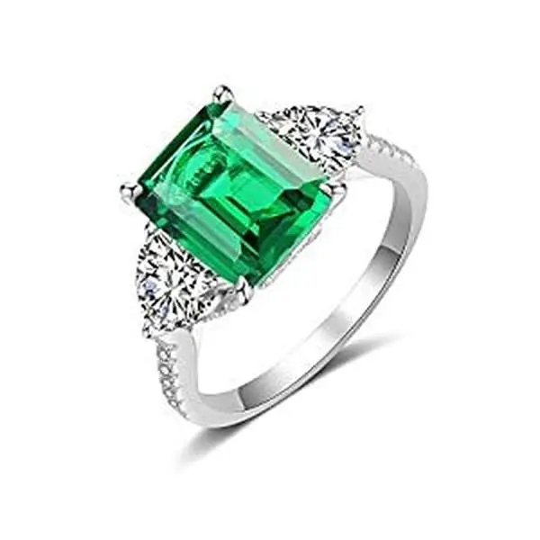Aprilery Emerald Green Ring with Diamond Accents - Elegant Design for Special Occasions & Everyday Wear