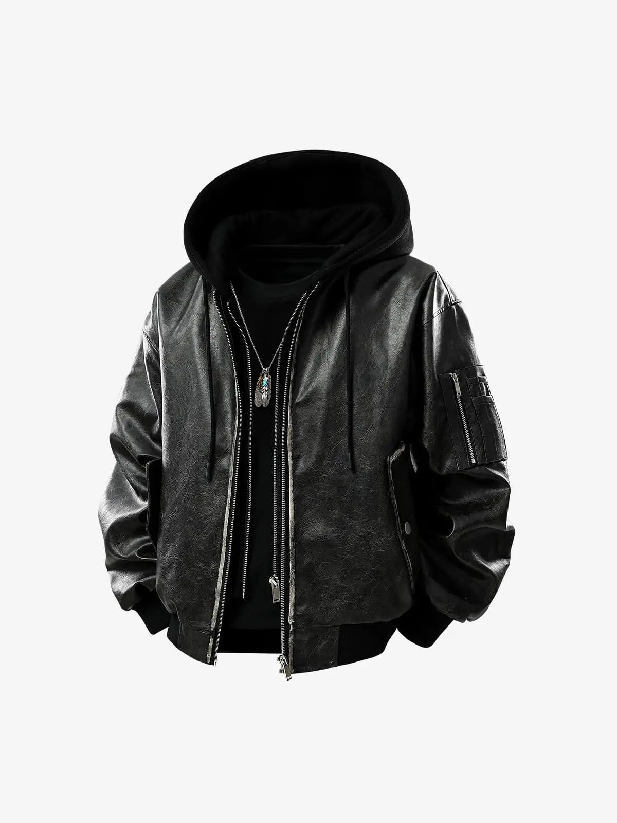 Thesupermade Retro Distressed Washed PU Leather Cotton Jacket