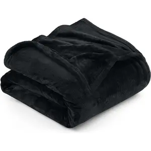 Fleece Blanket Full Size Black  Luxury Fuzzy Soft Anti-Static Microfiber Bed Blanket